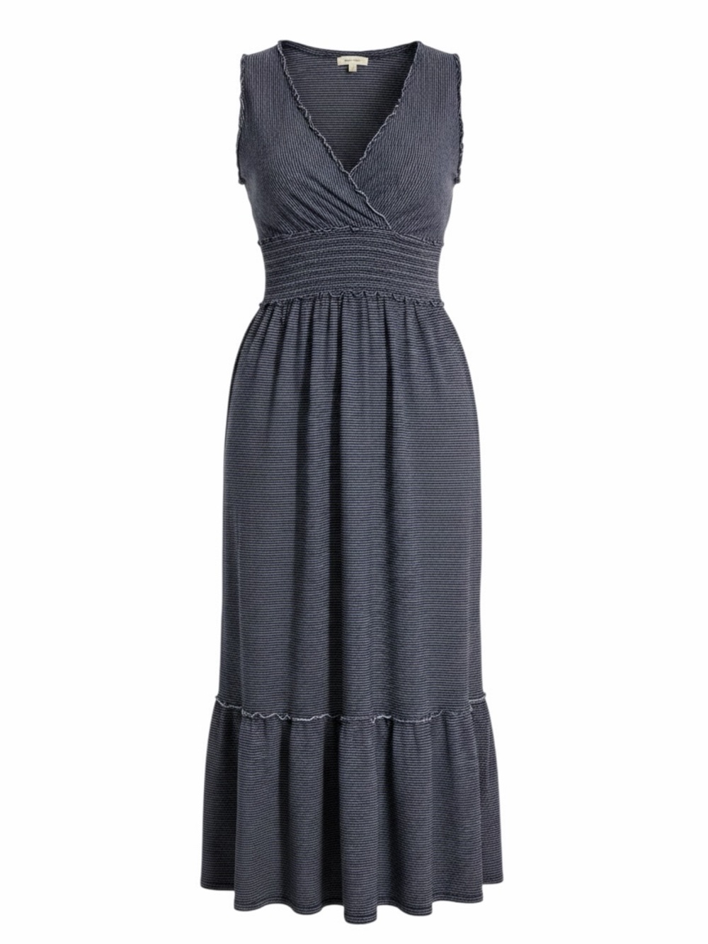 XL Max Studio Navy Blue Striped Smocked Maxi Dress EUC